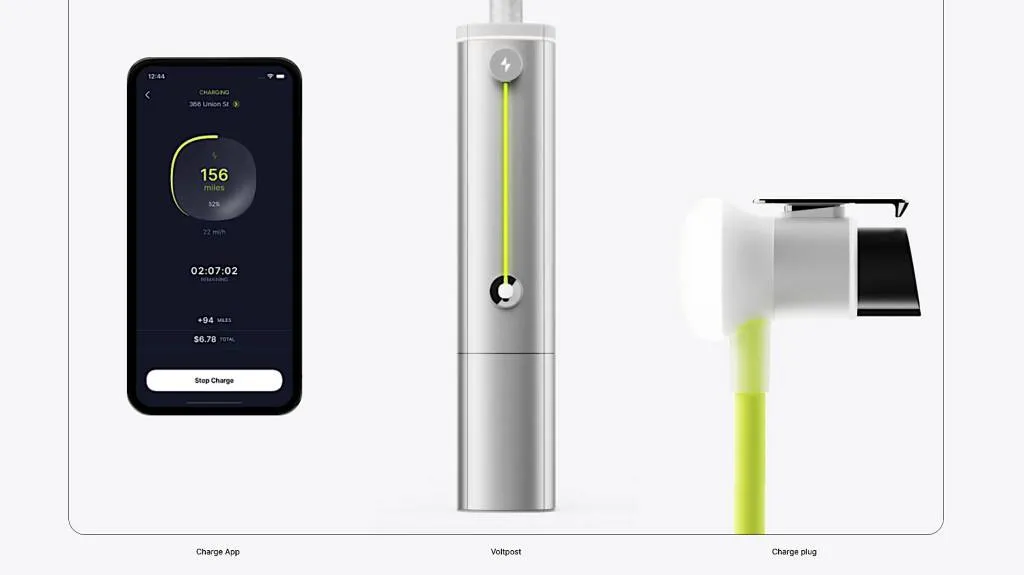 Voltpost streetside EV charger with app and charge connector 