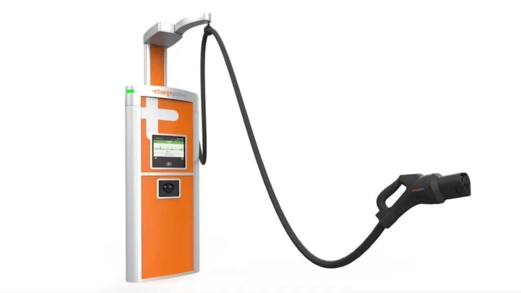 ChargePoint EV charger with megawatt connector and cable