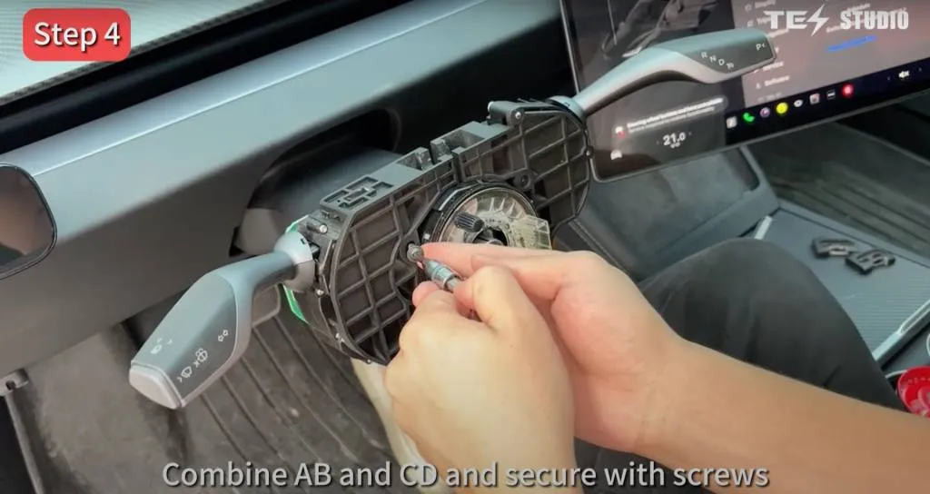 Installation of aftermarket stalks in a Tesla Model 3 Highland (via TesStudio)