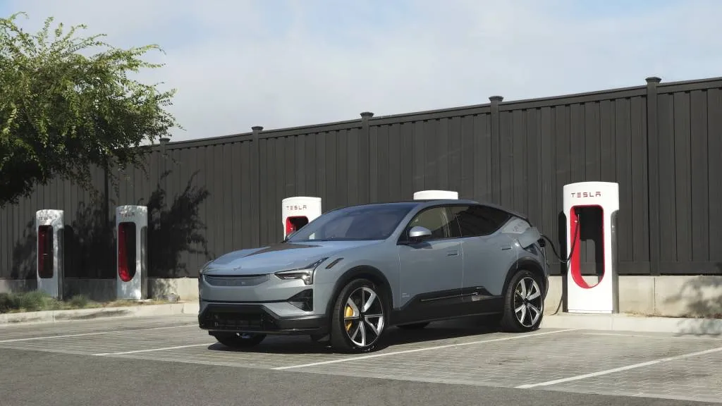 Polestar 3 at a Tesla Supercharger station