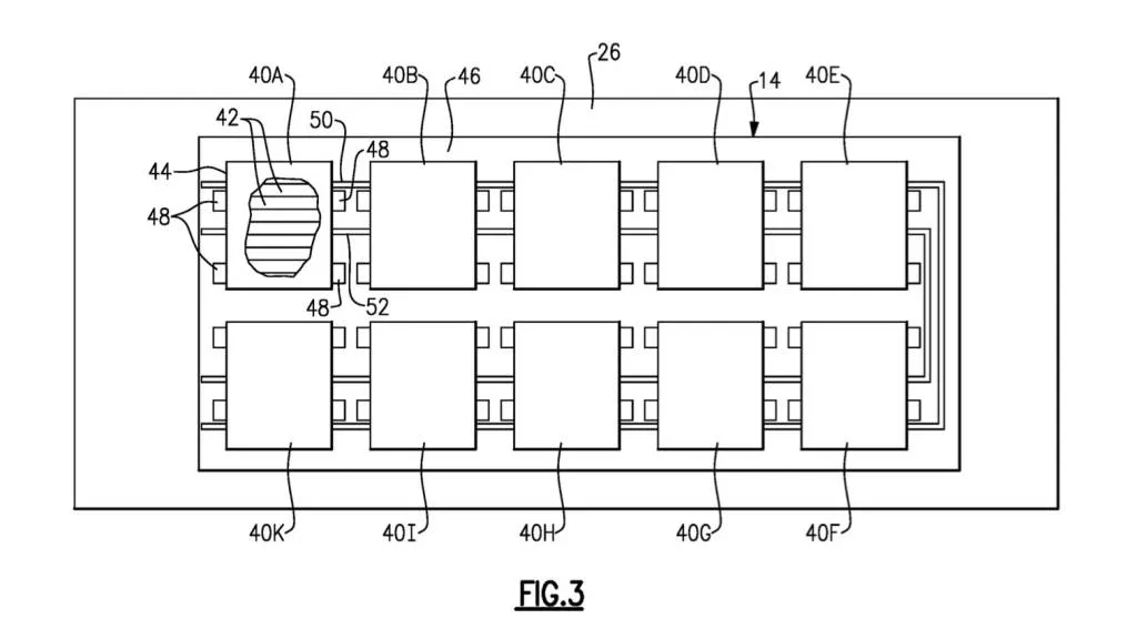 Patent image of Ford battery pack designed for easier module replacement