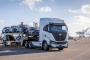 Nikola Tre electric semi trucks delivering Nissan vehicles in the Los Angeles area